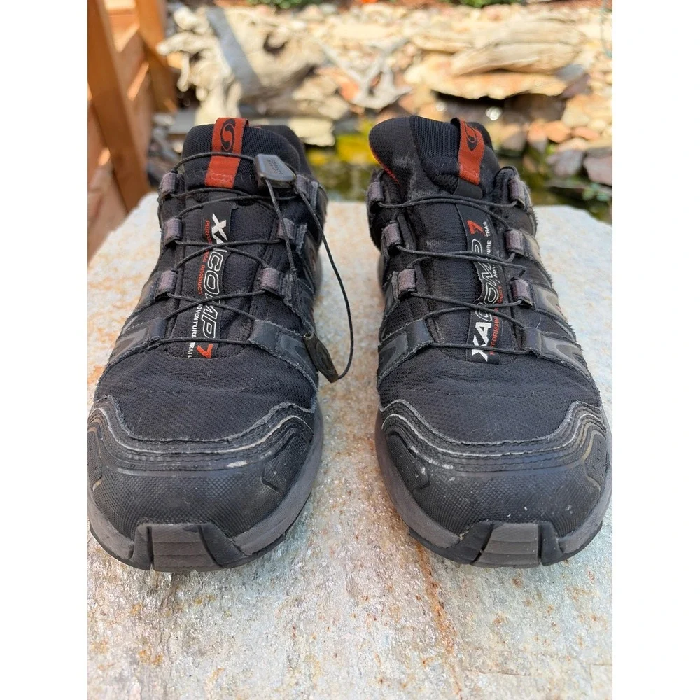 Salomon XA Comp 7 Trail Running Shoes Mens 7.5 Black Red 327086 Hiking Sneakers